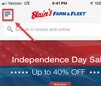 step 1 on how to set up a gift registry in the Blain's Farm & Fleet app.