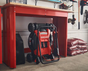 lawn mower in storage