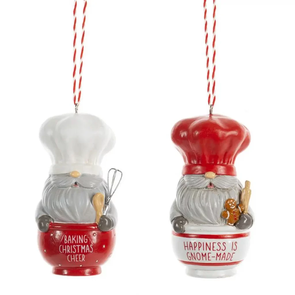2 gnome baker ornaments