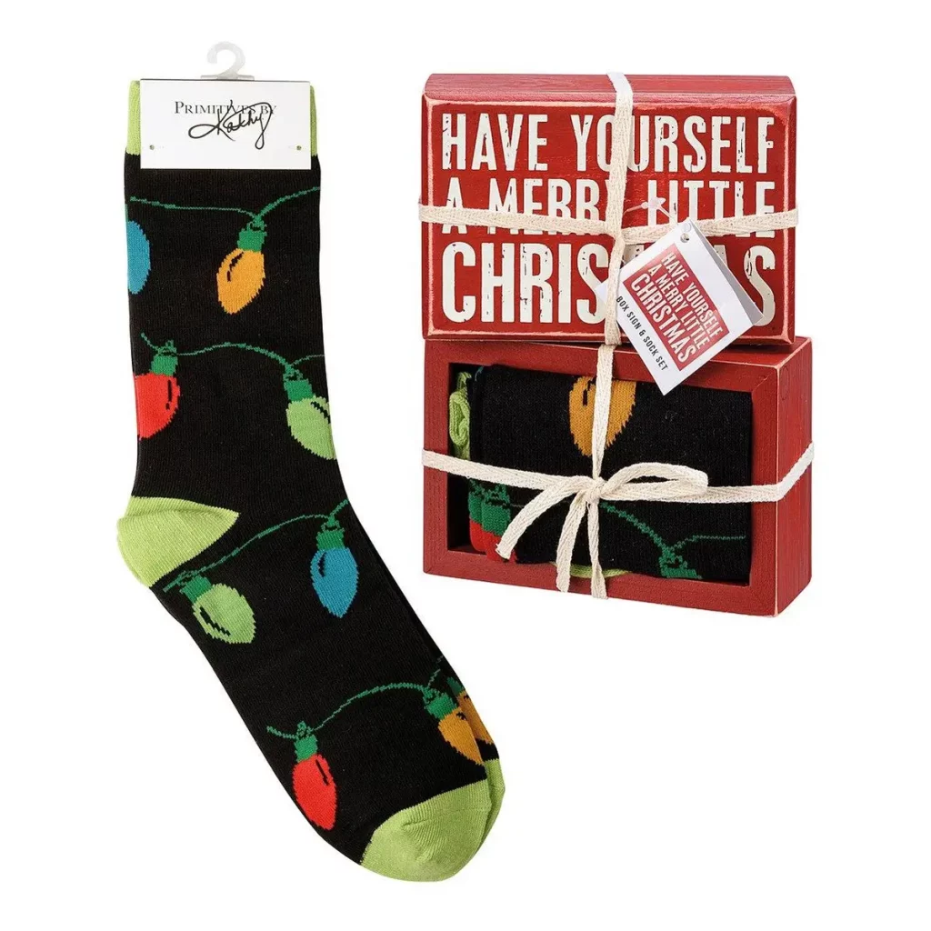 socks and christmas sign