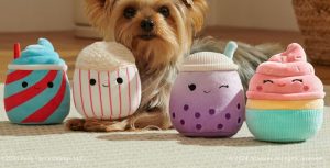 dog by 4 plush toys