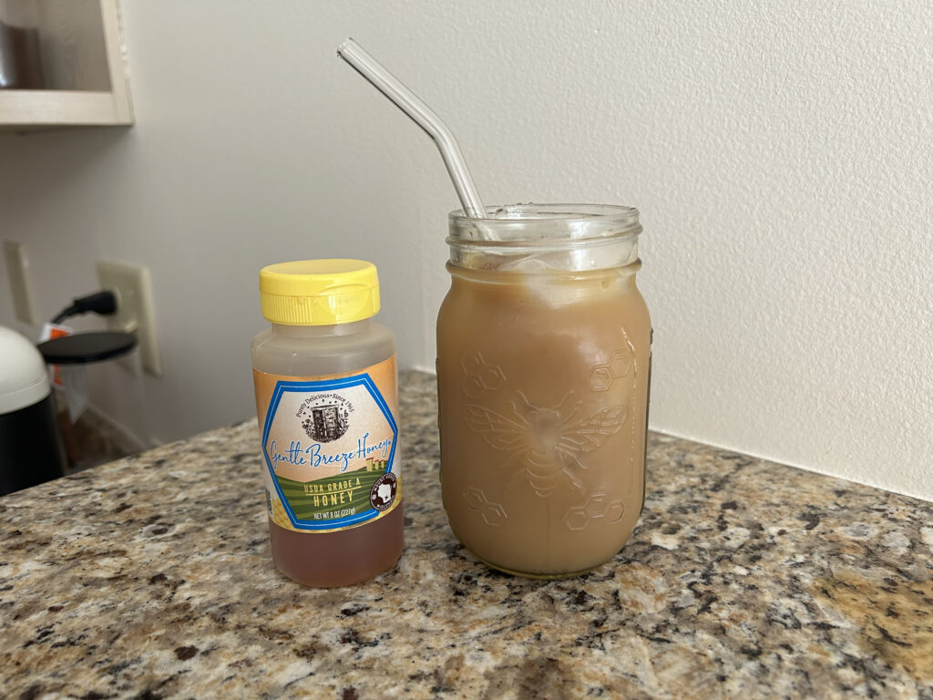 honey next to iced coffee