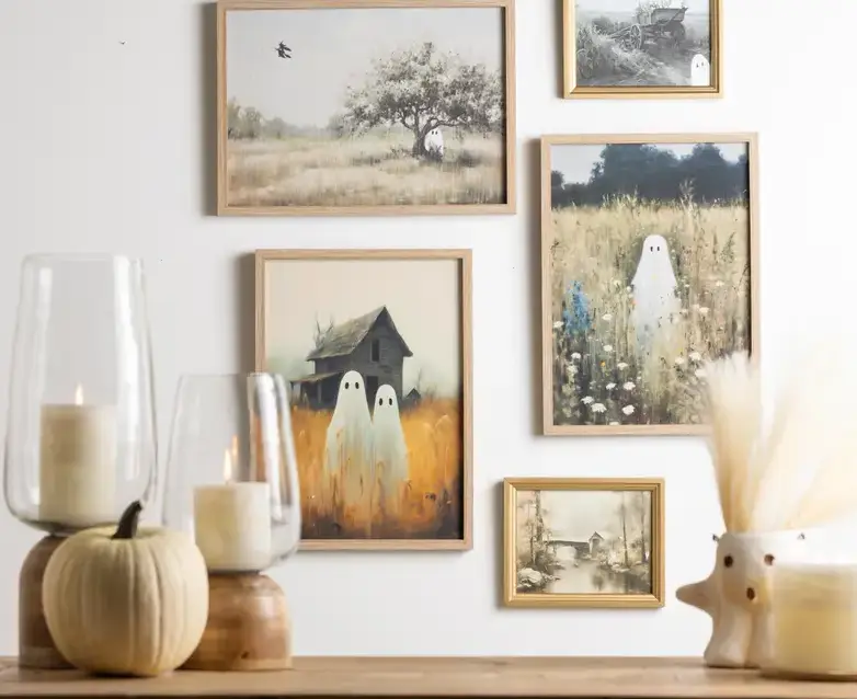 ghost pictures hanging on wall