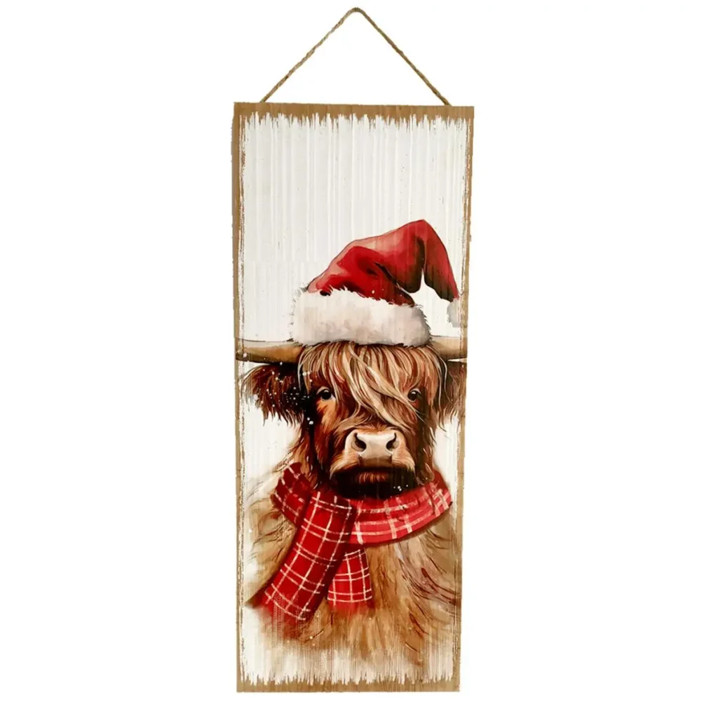 DDI Inc. 23.5" Wooden Highland Cow Holiday Sign