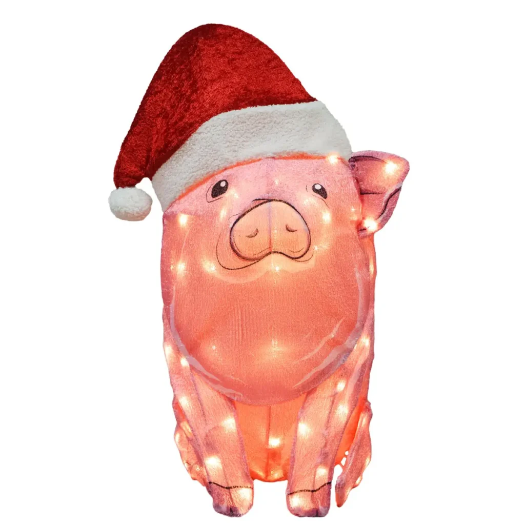 Productworks Holiday Yard Decor 24-Inch Pig with Santa Hat