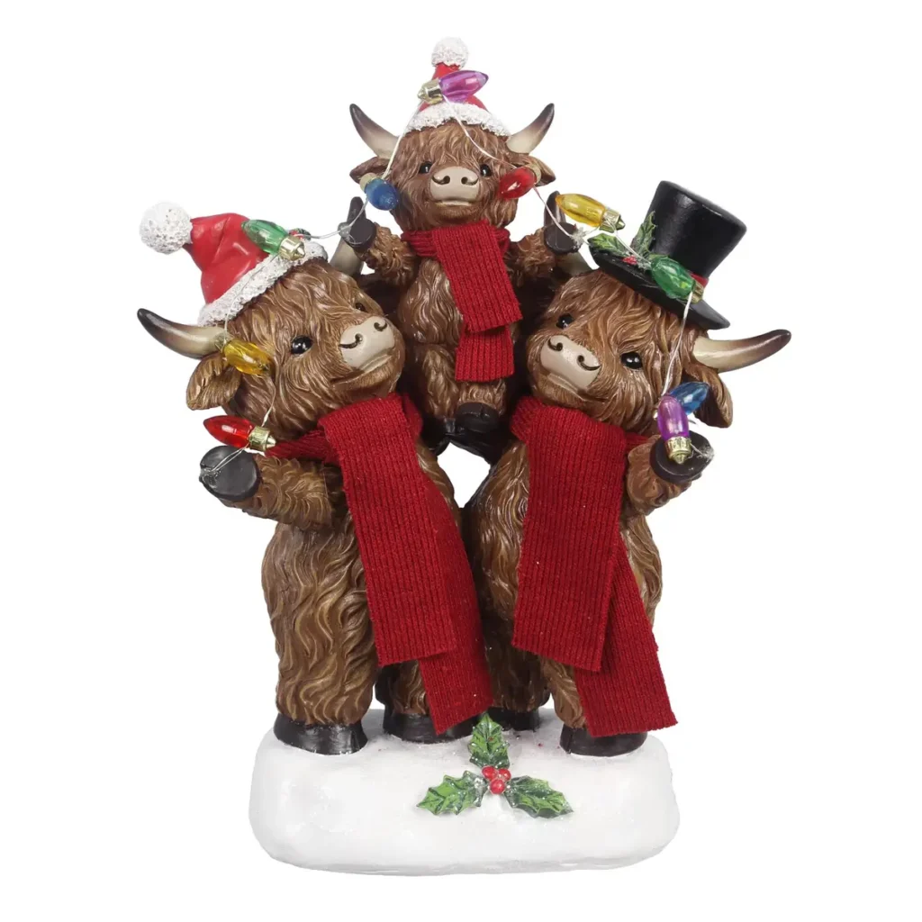 Youngs Inc. Resin Highland Cow Family with LED