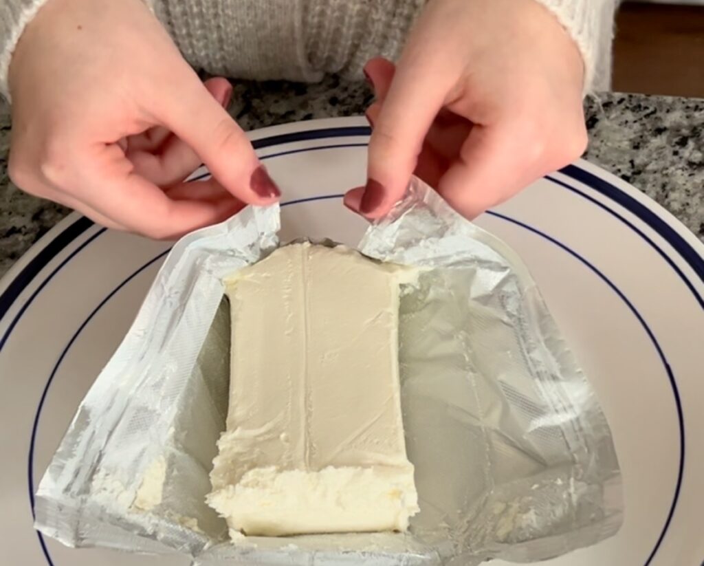 unwrapping cream cheese