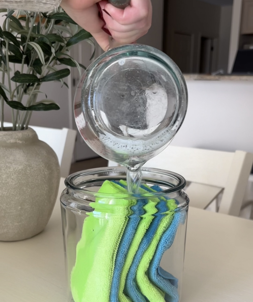 pouring ingredients over cloths