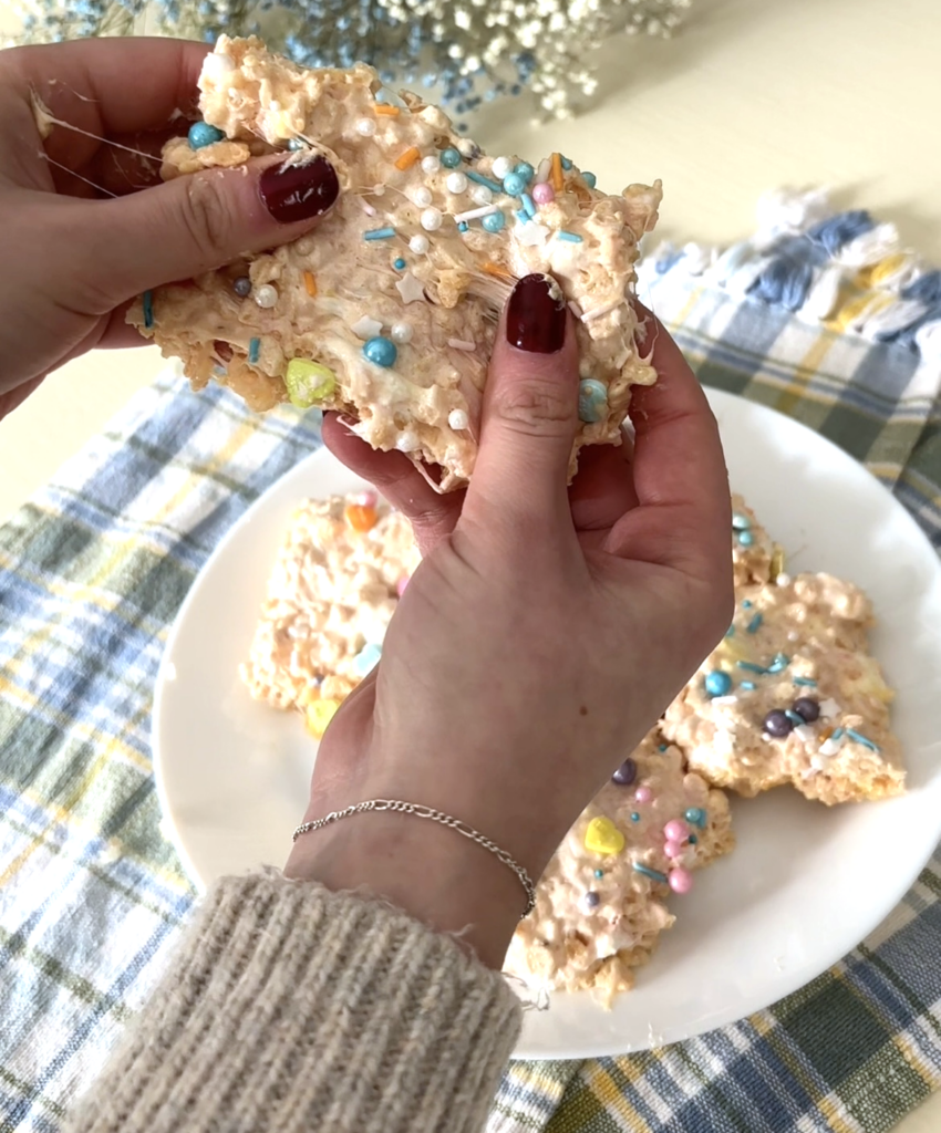 pulling apart rice crispy treat