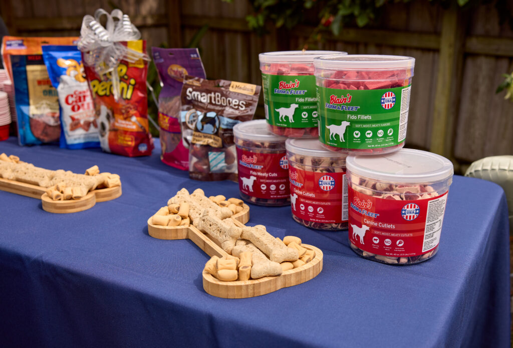 table full of dog treats